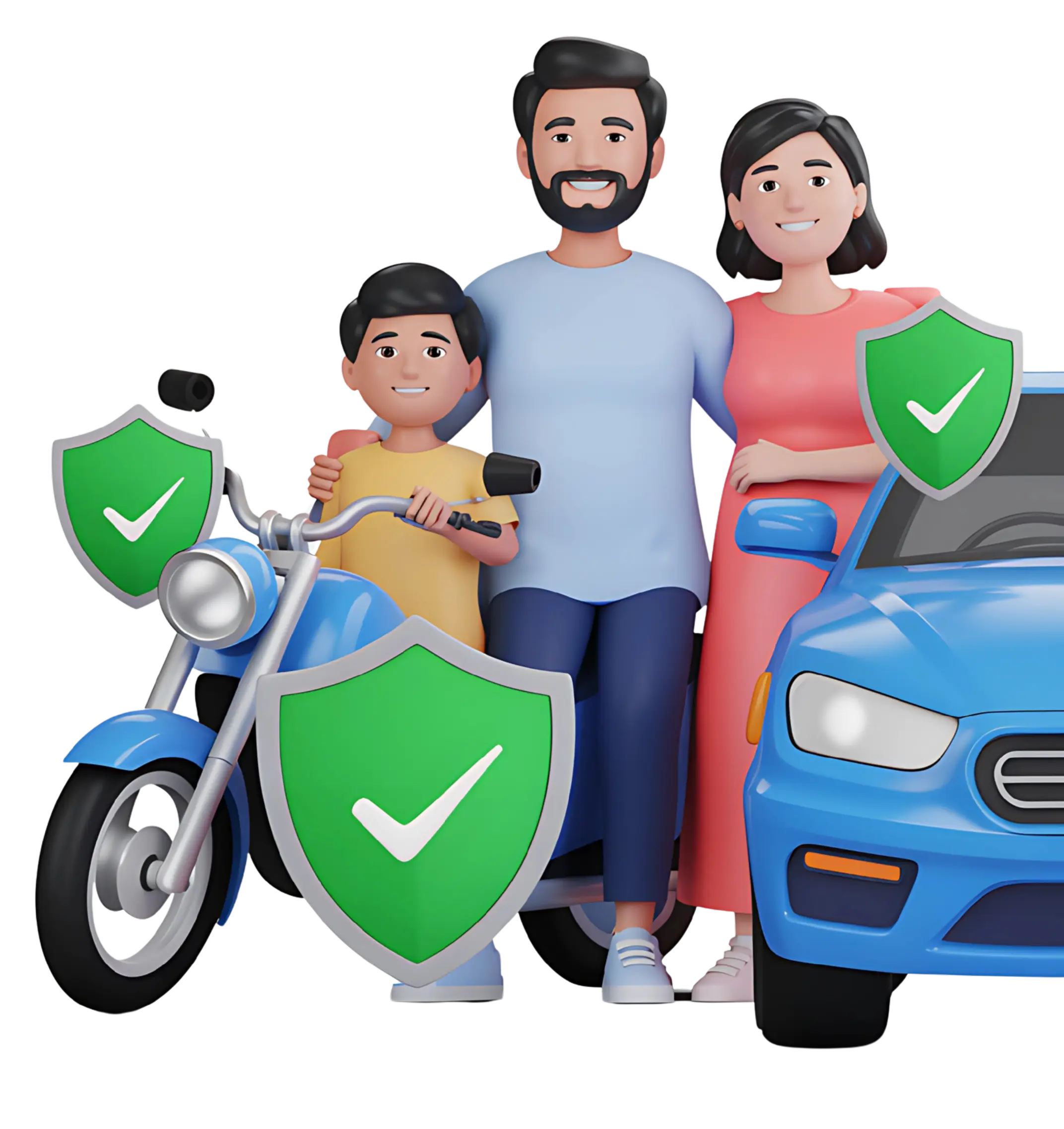 Family with insurance icons